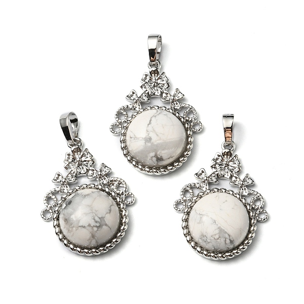 

PandaHall Natural Howlite Pendants, with Rack Plating Brass Findings, Cadmium Free & Lead Free, Flat Round & Flower, 34~34.5x25.5~26x8.5~9mm...