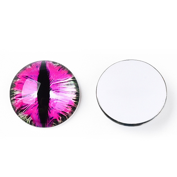 

PandaHall Glass Cabochons, Half Round with Evil Eye, Vertical Pupil, Fuchsia, 20x6.5mm Glass Half Round Pink