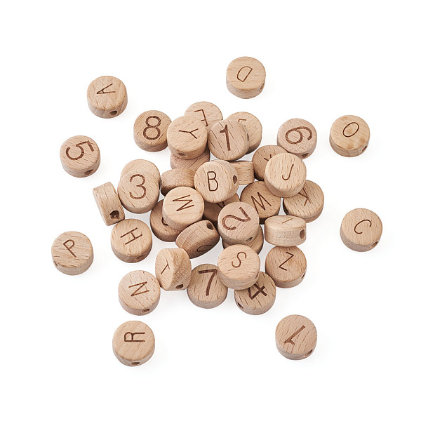 

PandaHall Beechwood Beads, Flat Round, Number 0~9 & Letter A~Z, Bisque, 72pcs/bag Wood Flat Round Orange