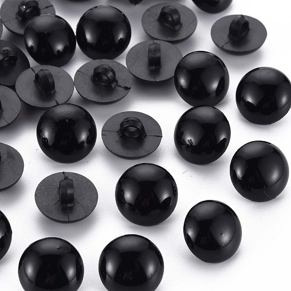 PandaHall 1-Hole Plastic Buttons, Half Round, Black, 15x10.5mm, Hole: 2.5mm Plastic Half Round Black