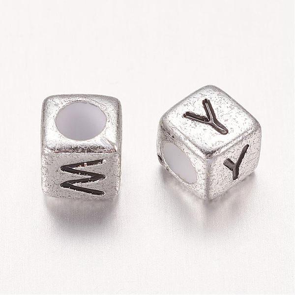 6MM Silver Mixed Letters Cube Acrylic Beads