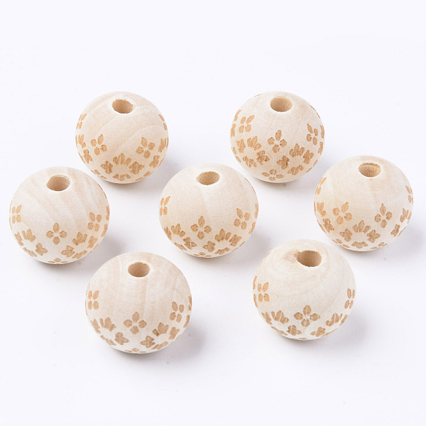 

PandaHall Unfinished Natural Wood European Beads, Large Hole Beads, for DIY Painting Craft, Laser Engraved Pattern, Round, Antique White...