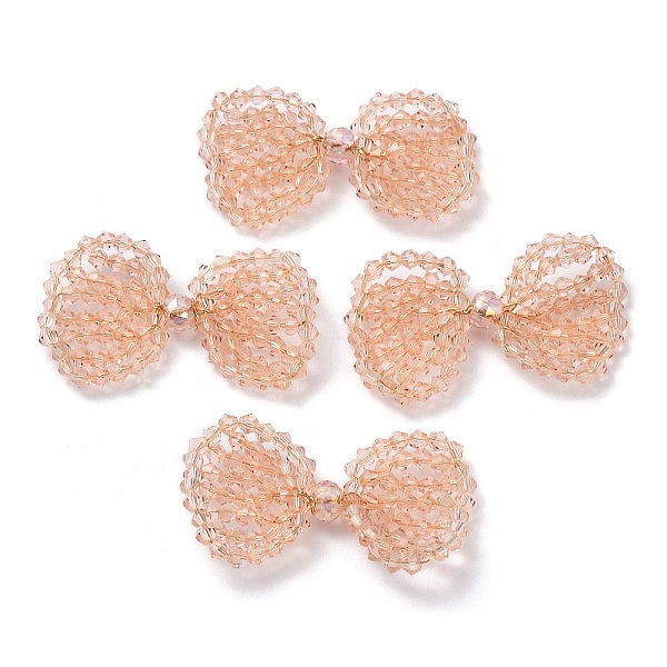 

PandaHall Copper Wire Wrapped Glass Beaded Bowknot Cabochons, Light Salmon, 24x41x5.5mm Glass Bowknot