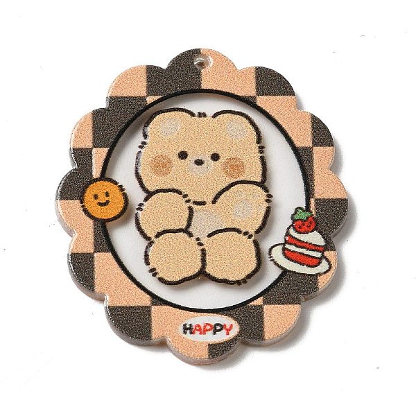 

PandaHall Printed Bear Theme Acrylic Pendants, Flower with Bear, Food, 39.5~40x35x2.5mm, Hole: 1.5mm Acrylic Food