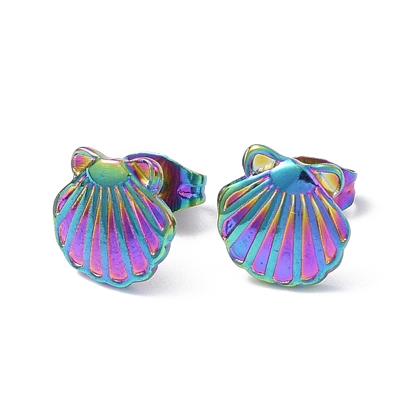 Ion Plating(IP) 304 Stainless Steel Shell Stud Earrings For Women