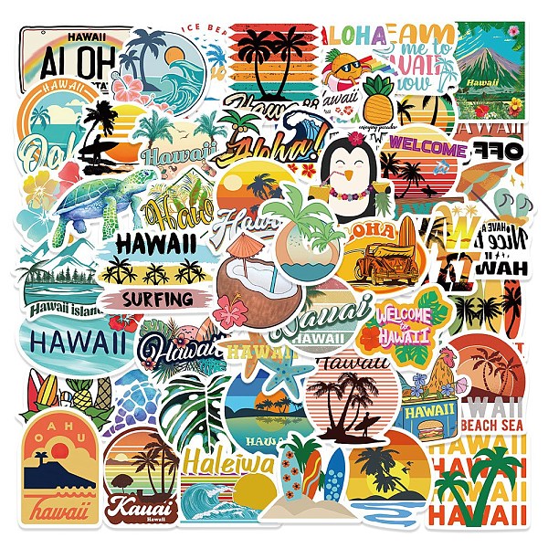 PandaHall 50Pcs Hawaii PVC Self Adhesive Stickers Set, Waterproof Beach Theme Decals, for Water Bottles, Laptop, Luggage, Cup, Computer...