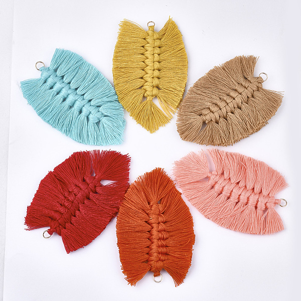 

PandaHall Polycotton(Polyester Cotton) Tassel Big Pendant Decorations, with Iron Findings, Light Gold, Mixed Color, 83~90x55~58x7~8mm, Hole..., Multicolor
