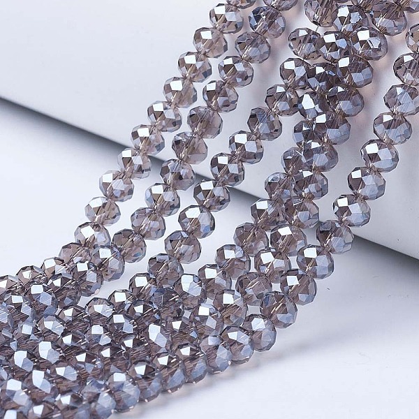 

PandaHall Electroplate Glass Beads Strands, Pearl Luster Plated, Faceted, Rondelle, Gray, 3x2mm, Hole: 0.8mm, about 145~150pcs/strand...