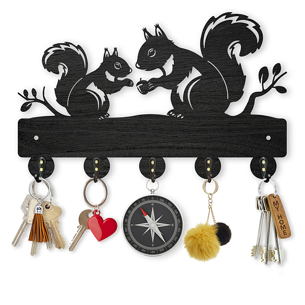 

PandaHall Wood & Iron Wall Mounted Hook Hangers, Decorative Organizer Rack, with 2Pcs Screws, 5 Hooks for Bag Clothes Key Scarf Hanging..., Black