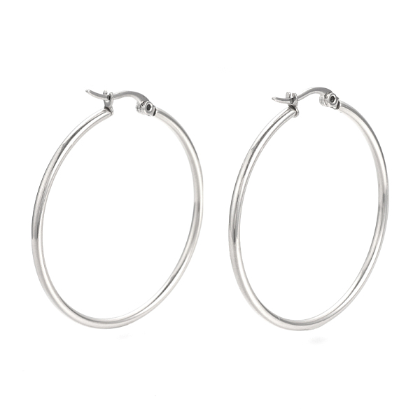 

PandaHall 201 Stainless Steel Hoop Earrings, Stainless Steel Color, 12 Gauge, 43x40x2mm, Pin: 0.8mm 201 Stainless Steel