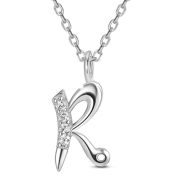 

PandaHall SHEGRACE 925 Sterling Silver Initial Pendant Necklaces, with Grade AAA Cubic Zirconia and Cable Chains, Platinum, Letter.R, 15.74..., Clear