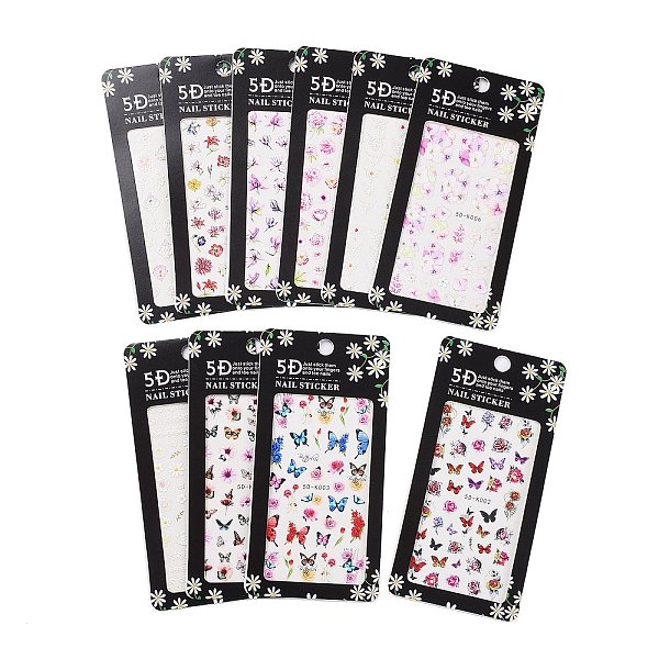 

PandaHall Nail Decals Stickers, 5D Flower Butterfly Self-adhesive Nail Art Supplies, for Woman Girls DIY Nail Art Design, Mixed Patterns..., Multicolor