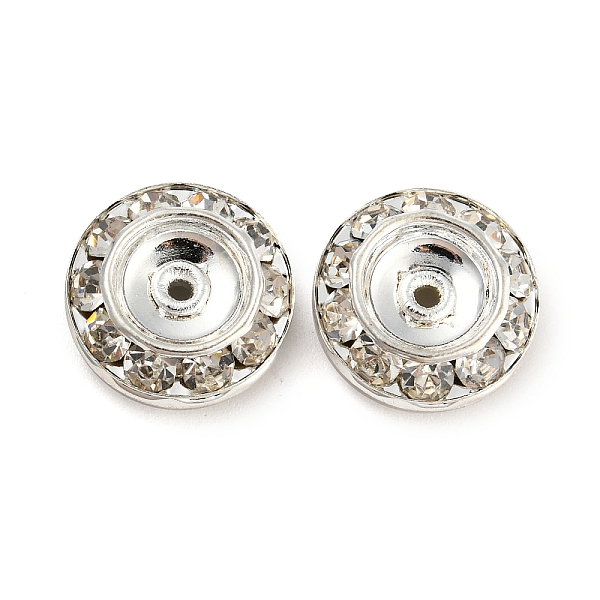 

PandaHall Brass Rhinestone Beads, Flat Round, Silver, 15x6~6.5mm, Hole: 1.2~1.4mm Brass+Rhinestone Flat Round Clear