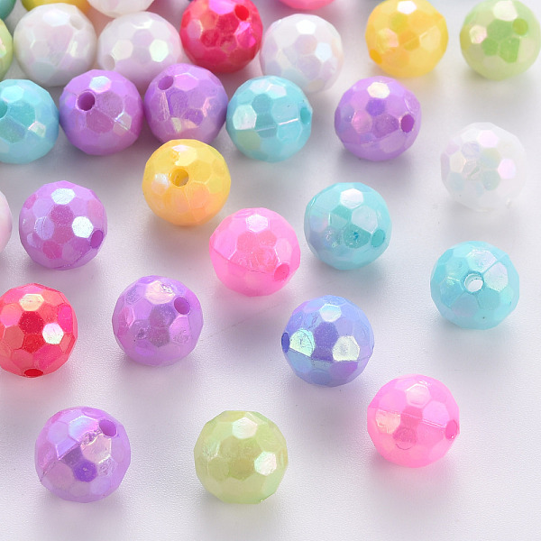 

PandaHall Opaque Acrylic Beads, Faceted, Dyed, AB Color, Round, Mixed Color, 10x9.5mm, Hole: 1.6mm, about 890pcs/500g Acrylic Round..., Multicolor
