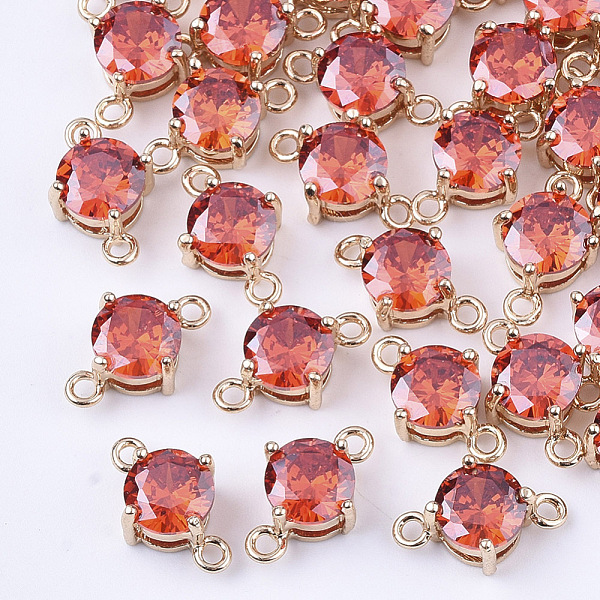 

PandaHall Transparent Glass Links connectors, with Brass Findings, Faceted, Flat Round, Light Gold, Tomato, 12x7.5x5mm, Hole: 1.2mm Glass..., Red