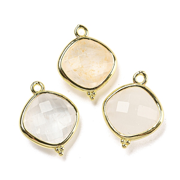 

PandaHall Natural Quartz Crystal Rock Crystal Pendants, Rack Plating Golden Plated Brass Faceted Rhombus Charms, 19x14.5x5.5mm, Hole: 1.6mm...