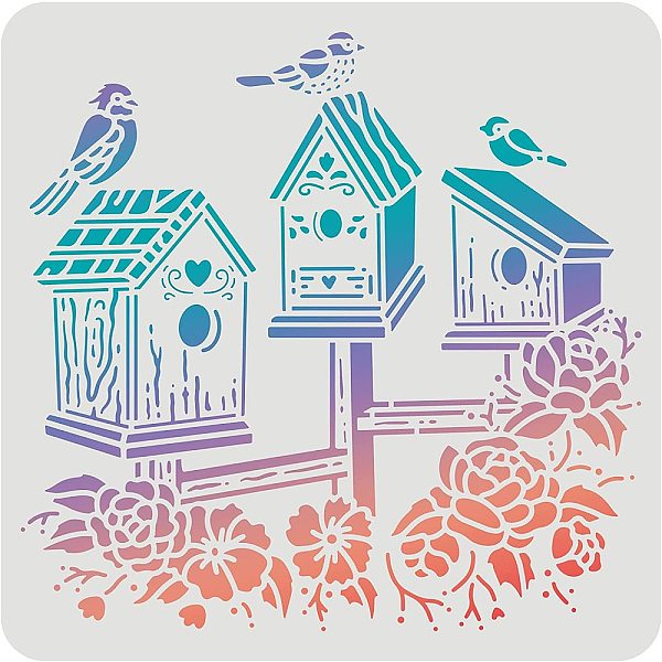 PandaHall FINGERINSPIRE Bird House Drawing Painting Stencils Templates (11.8x11.8inch) Square Birdhouse Stencils Decoration Plastic Bird...