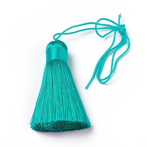 

PandaHall Polyester Tassel Big Pendants, Ice Silk Tassel, Medium Turquoise, 50~57x12mm Polyester Cyan