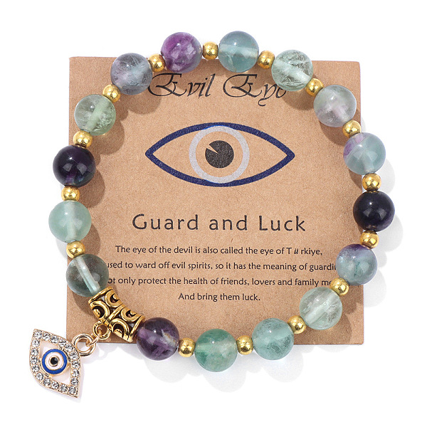 

PandaHall Natural Stone Beaded Bracelet with Vintage Evil Eye Pendant - Versatile Handmade Jewelry Mixed Stone