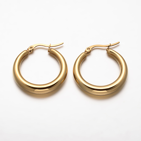 

PandaHall Ring 304 Stainless Steel Hoop Earrings, Hypoallergenic Earrings, Golden, 29x27.5x5mm, Pin: 1x0.5mm 304 Stainless Steel