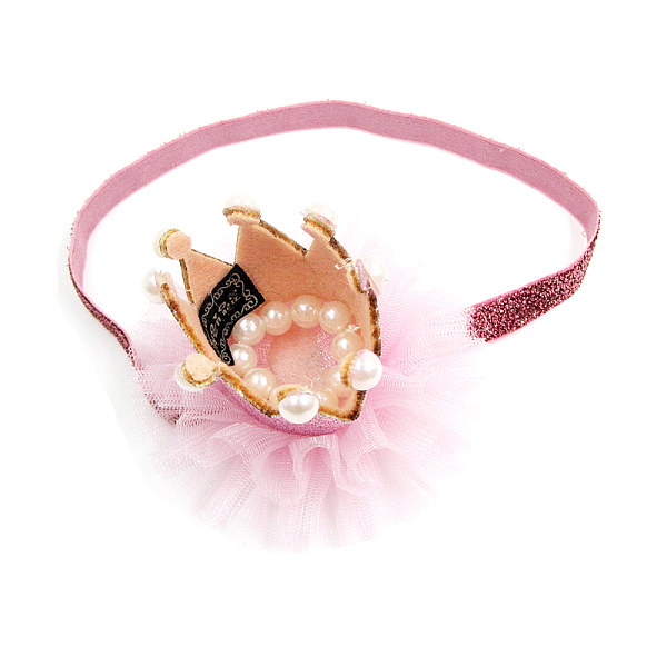 

PandaHall Elastic Baby Headbands for Girls, Hair Accessories, with Lace Flower, Crown, Pink, 13.4 inch~14.96 inch(340~380mm) Cloth Pink