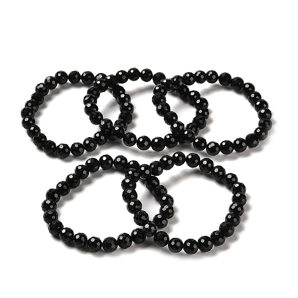 

PandaHall Natural Black Tourmaline Beaded Stretch Bracelets, Faceted Round, Inner Diameter: 2~2-1/8 inch(5.1~5.3cm) Tourmaline Round