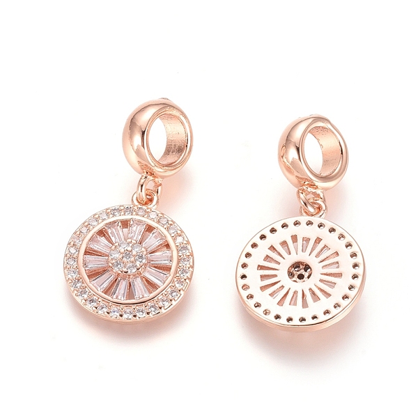 

PandaHall Brass Micro Pave Cubic Zirconia European Dangle Charms, Large Hole Pendants, Flat Round, Clear, Rose Gold, 24mm, Flat Round...