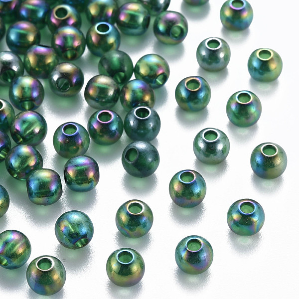 

PandaHall Transparent Acrylic Beads, AB Color Plated, Round, Green, 6x5mm, Hole: 1.8mm, about 4400pcs/500g Acrylic Round Green