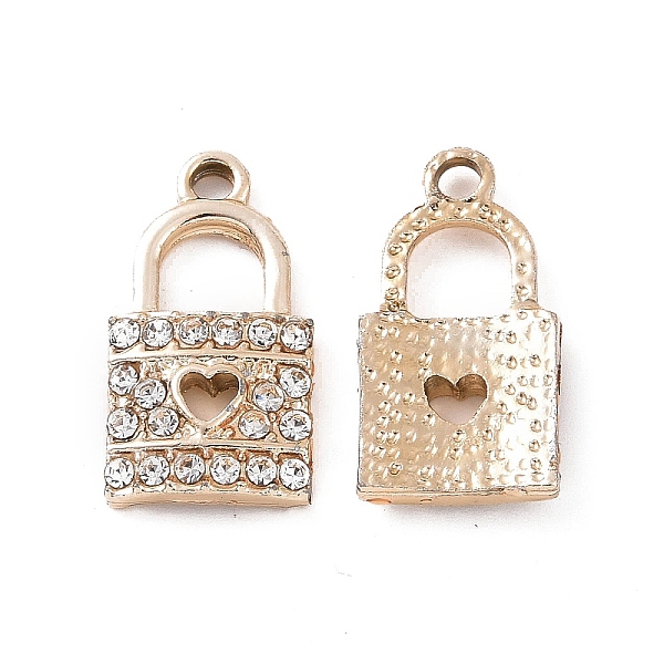 

PandaHall Alloy Crystal Rhinestone Pendants, Lock with Heart Charms, Light Gold, 21x11x2.5mm, Hole: 2.1mm Alloy+Rhinestone Lock Clear