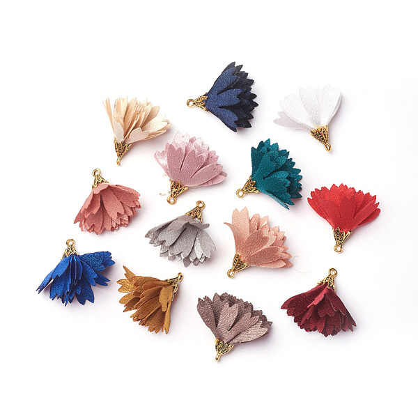 

PandaHall Alloy Pendant, with Silk, Flower, Golden, Mixed Color, 29~31x34~36mm, Hole: 1.8mm Silk Flower Multicolor