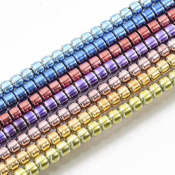 PandaHall Electroplated Non-magnetic Synthetic Hematite Beads Strands, Column, Mixed Color, 2.5x2mm, Hole: 0.5mm about 184~186pcs/Strand...