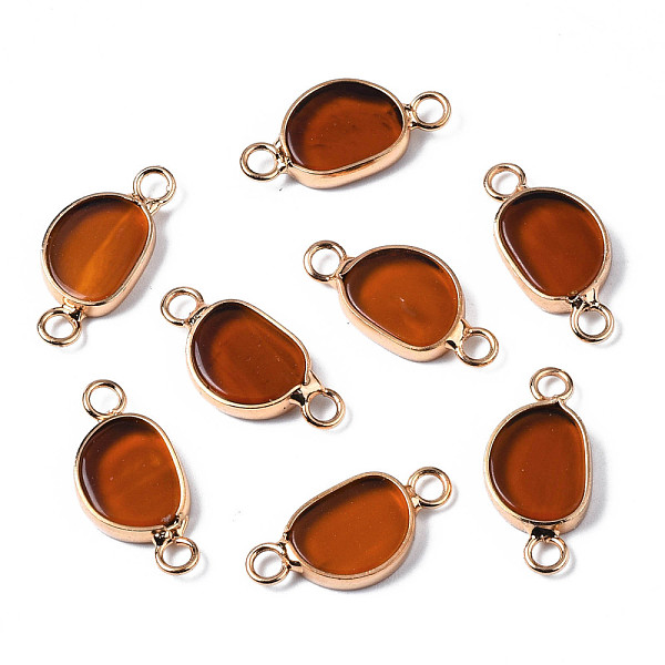 PandaHall Glass Links Connectors, with Light Gold Plated Brass Findings, Oval, Chocolate, 20.5x10x3mm, Hole: 2mm Brass+Glass Oval Brown
