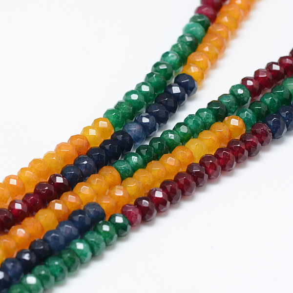 

PandaHall Natural White Jade Bead Strands, Dyed, Faceted, Rondelle, Colorful, 4~5x3mm, Hole: 0.5mm, about 115~120pcs/strand, 13.39~13.98...