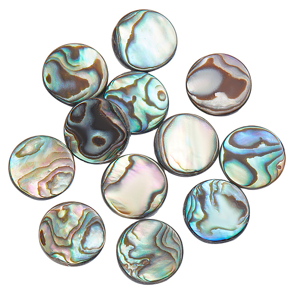 PandaHall AHANDMAKER 12 Pcs Natural Abalone Shell Cabochons, 12mm No Hole Flat Round Shape Shell Coins with Freshwater Shell Back, Unique...
