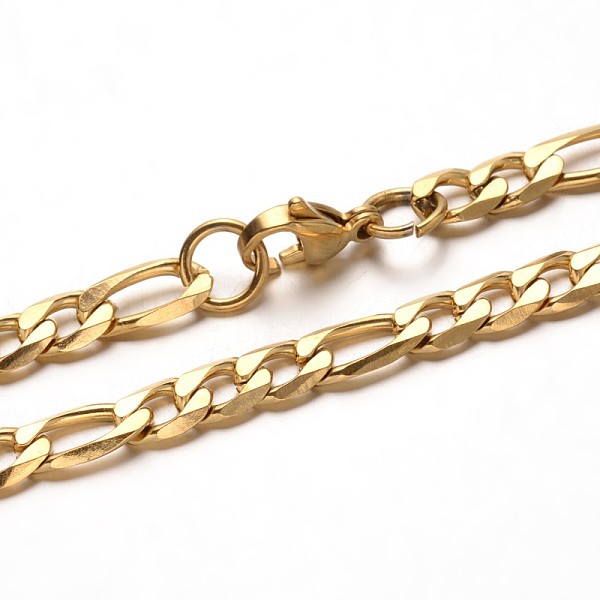 

PandaHall Trendy 304 Stainless Steel Figaro Chain Bracelets, with Lobster Clasps, Faceted, Golden, 8-1/8 inch(205mm) 304 Stainless Steel