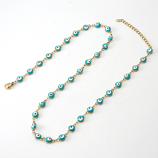 

PandaHall Enamel Evil Eye Link Chain Necklace, Golden Stainless Steel Necklace, Turquoise, 17.72 inch(45cm) Stainless Steel Evil Eye Green