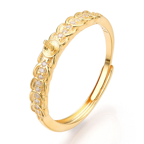 

PandaHall 925 Sterling Silver Micro Pave Cubic Zirconia Adjustable Ring Settings, for Half Drilled Beads, with S925 Stamp, Real 18K Gold..., Clear