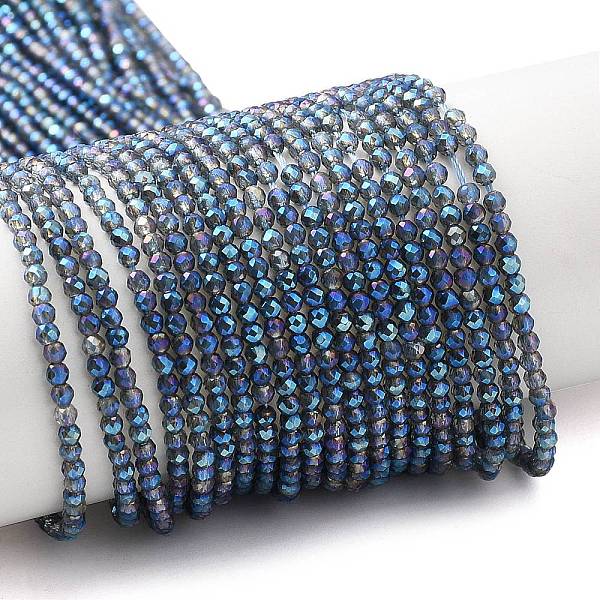 

PandaHall Electroplate Transparent Glass Beads Strands, Rainbow Plated, Faceted Round, Marine Blue, 2mm, Hole: 0.7mm, about...