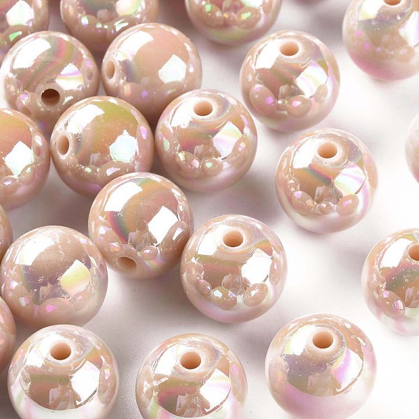 

PandaHall Opaque Acrylic Beads, AB Color Plated, Round, PeachPuff, 16x15mm, Hole: 2.8mm, about 220pcs/500g Acrylic Round Brown