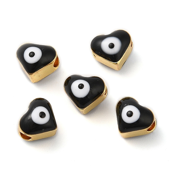 

PandaHall Golden Tone Brass Enamel Beads, Cadmium Free & Lead Free, Long-Lasting Plated, Heart with Evil Eye, Black, 6x7x6mm, Hole: 2mm...