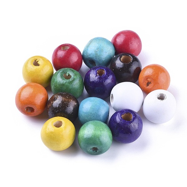 

PandaHall Dyed Natural Wood Beads, Round, Lead Free, Mixed Color, 18x17mm, Hole: 4~6mm, about 560pcs/1000g Maple Wood Round Multicolor
