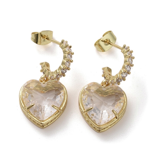 

PandaHall Cubic Zirconia Heart Dangle Stud Earrings, Real 16K Gold Plated Brass Half Hoop Earrings, Clear, 27.5x13.5mm Cubic Zirconia Heart...