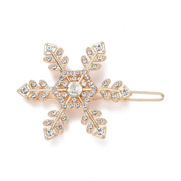 

PandaHall Alloy Crystal Rhinestone Hair Barrettes, Snowflake, Light Gold, 54x37x6mm Alloy
