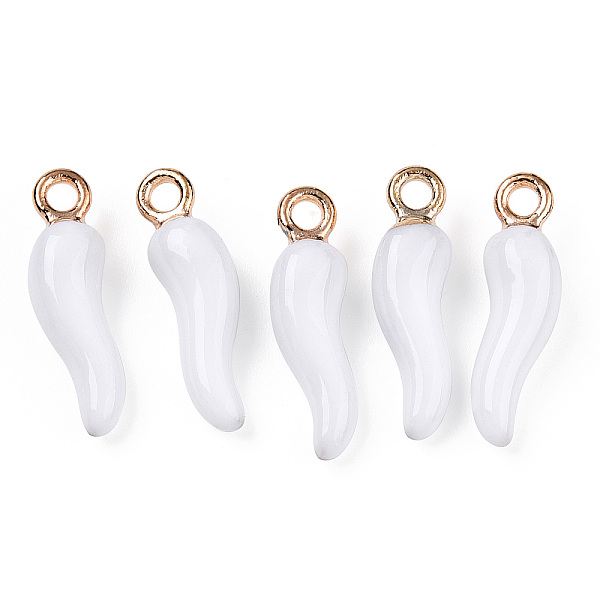 

PandaHall Alloy Enamel Pendants, Cadmium Free & Nickel Free & Lead Free, Light Gold, Hot Horn of Plenty/Italian Horn Cornicello Charms..., White