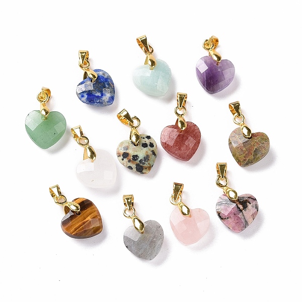 

PandaHall Natural Gemstone Pendants, with Golden Tone Brass Clasp, Faceted Heart Charms, 11x12x5mm, Hole: 4.5x3.5mm Mixed Stone Heart