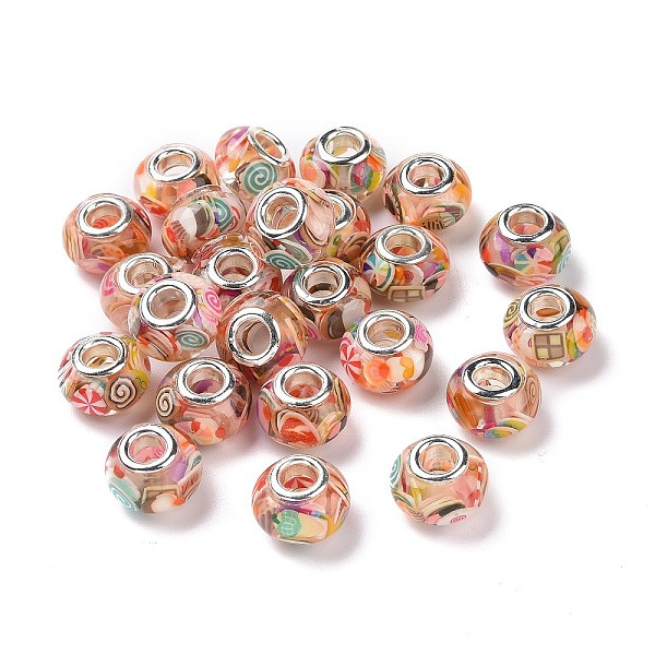 

PandaHall Transparent Resin European Rondelle Beads, Large Hole Beads, with Snack Polymer Clay and Platinum Tone Alloy Double Cores...