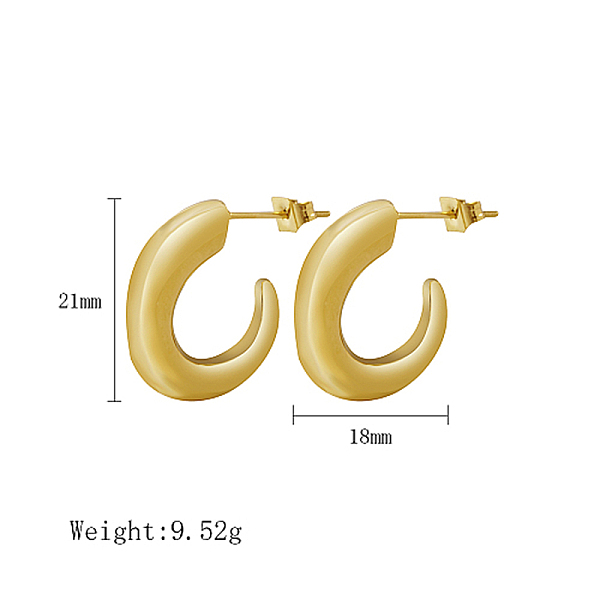 

PandaHall 304 Stainless Steel Stud Earrings, Horn Half Hoop Earrings, Real 18K Gold Plated, 21x18mm 304 Stainless Steel Horn