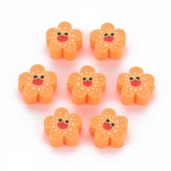 

PandaHall Handmade Polymer Clay Beads, Flower with Smiling Face, Coral, 9~10x4mm, Hole: 1.5mm Polymer Clay Flower Red