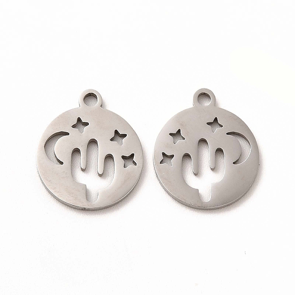 

PandaHall 201 Stainless Steel Charms, Flat Round with Hollow Out Cactus, Stainless Steel Color, 14x11.5x1mm, Hole: 1mm 201 Stainless Steel...