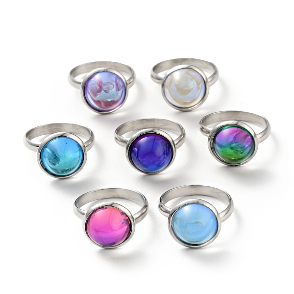 

PandaHall K9 Glass Flat Round Finger Ring, 304 Stainless Steel Jewelry for Women, Stainless Steel Color, Mixed Color, US Size 7 3/4(17.9mm)..., Multicolor